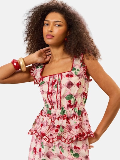 Top in XS love & roses di colore verde / smeraldo / rosso ciliegia / bianco, Visualizzazione prodotti