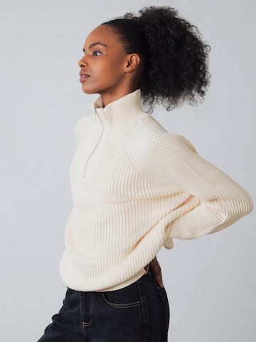 Honest Basics - Jersey 'Half-Zip Knit' en beige