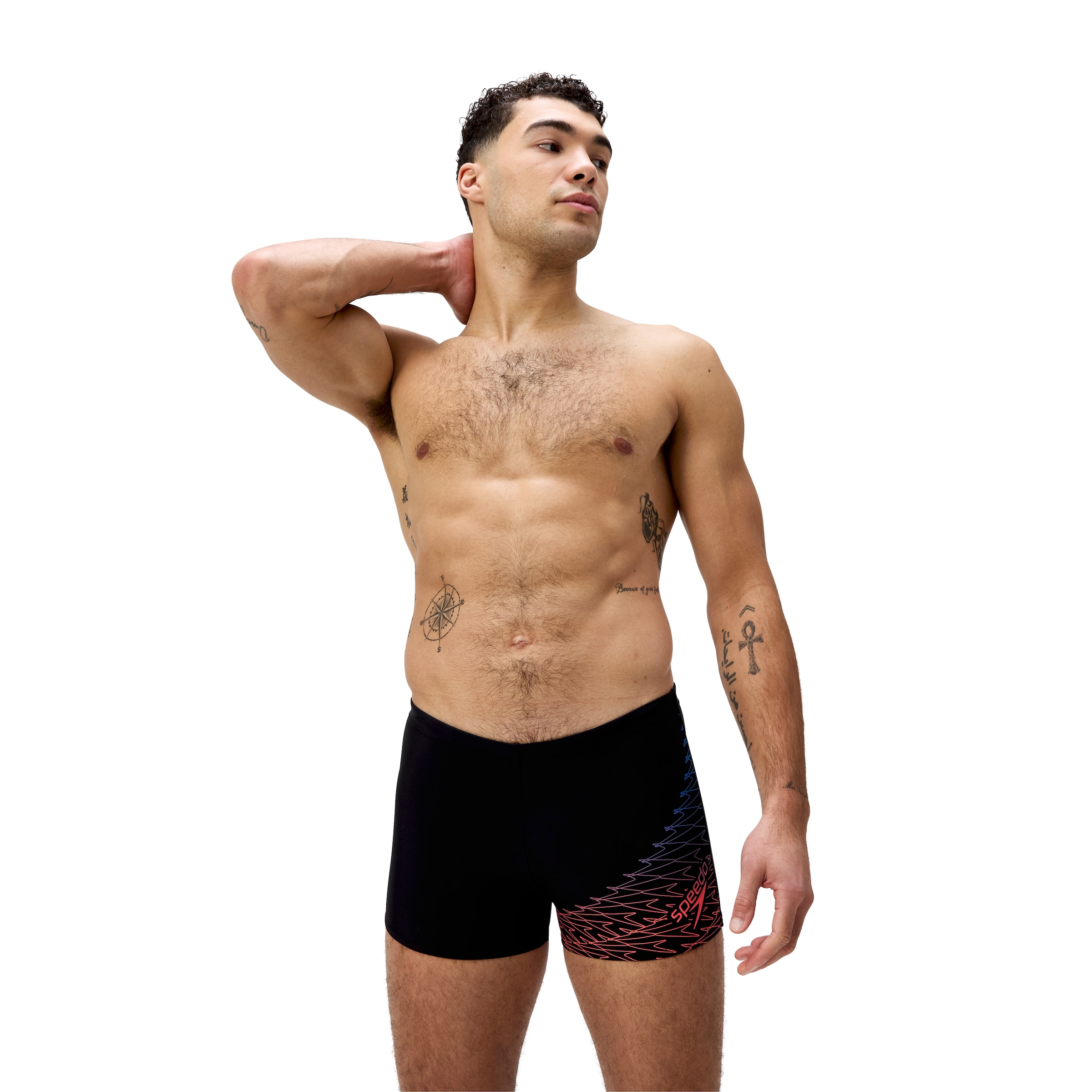 SPEEDO Athletic Swim Trunks in Black: front