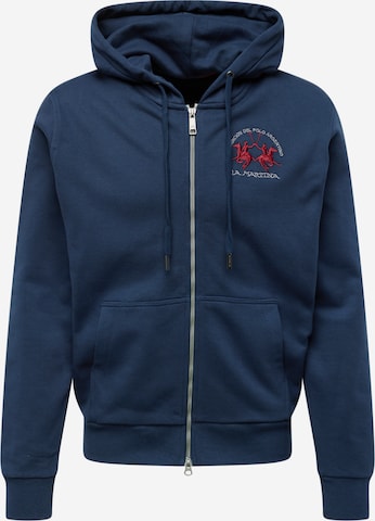 La Martina Zip-Up Hoodie in Blue: front