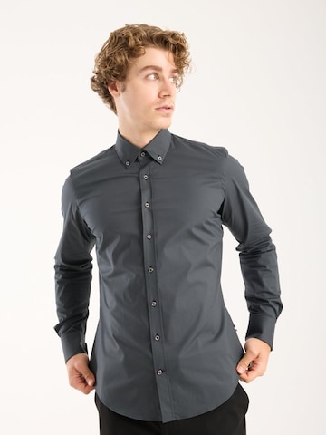 7Camicie Slim fit Zakelijk overhemd 'Leonardo Sport Poplin Stretch Man Shirt Brown' in Grijs