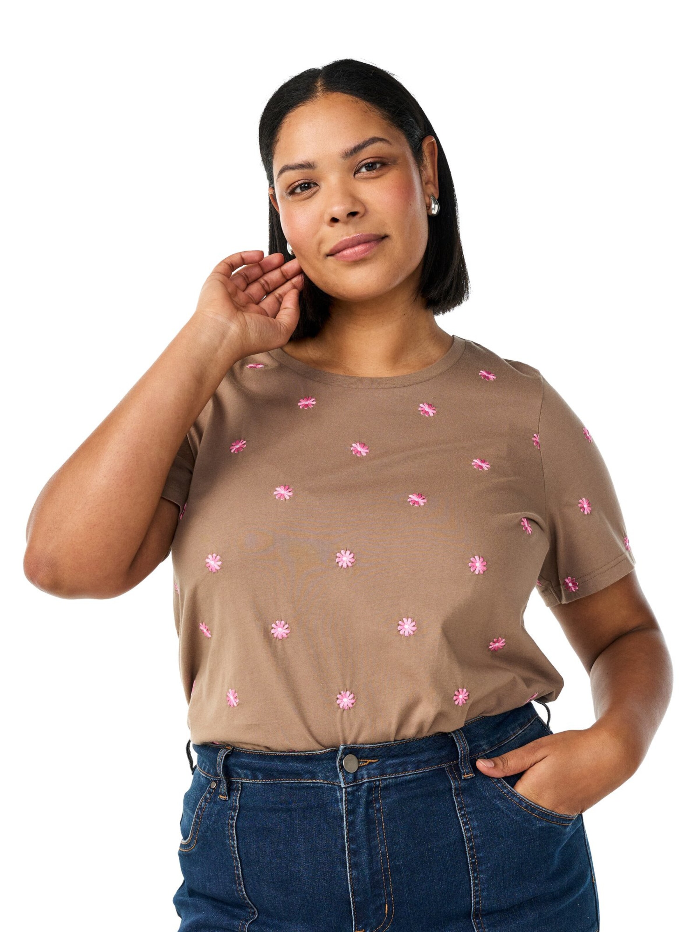 Zizzi T-shirt 'Velin' in Braun: Vorderseite