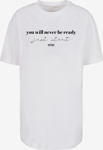 Merchcode Oversized Shirt 'Just Start' in White: front