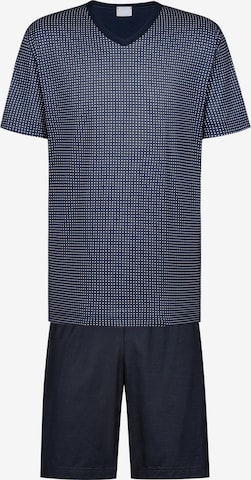 Mey Short Pajamas 'Blue Grid' in Blue: front