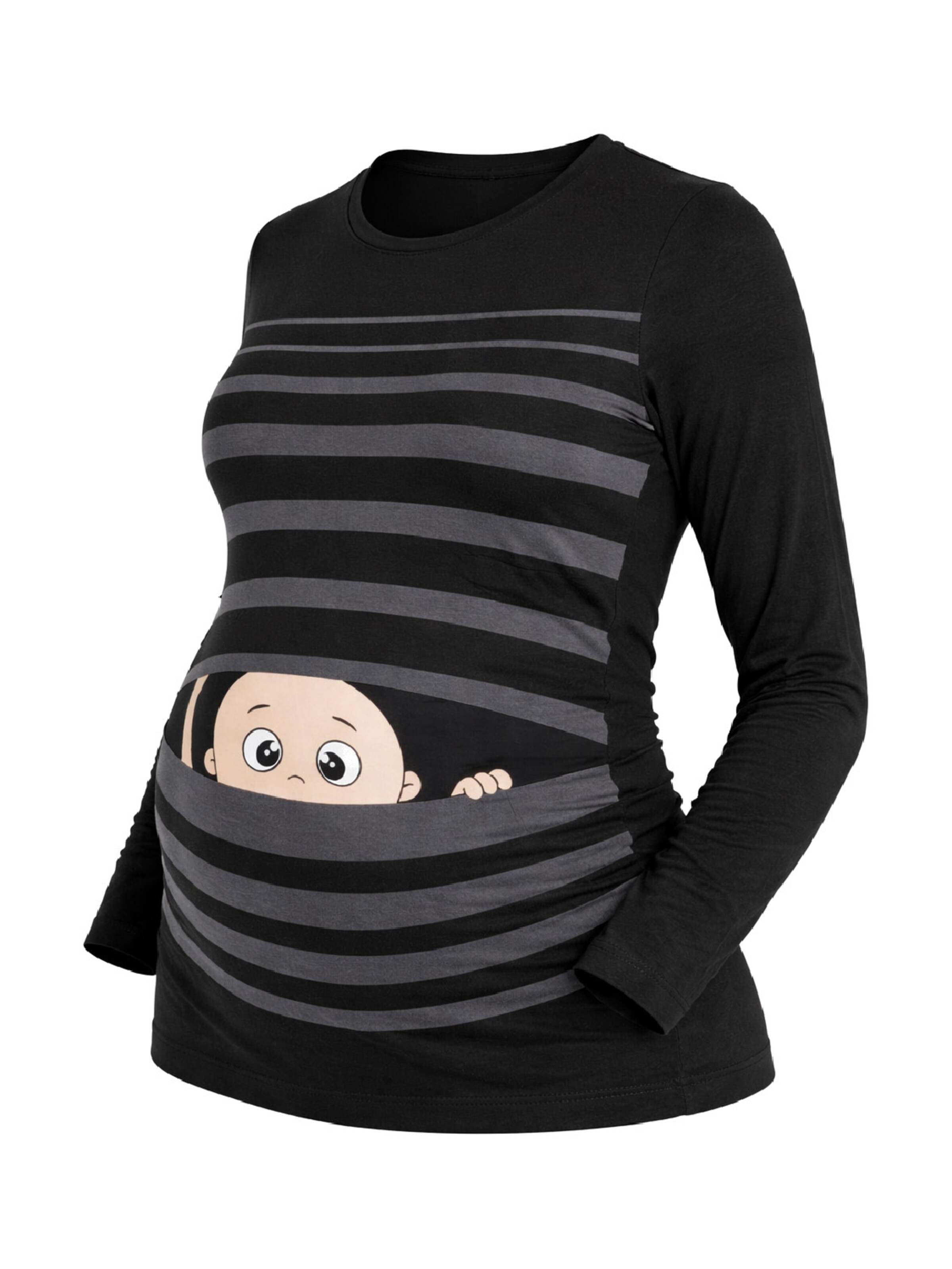 M.M.C. Shirt 'Guck Guck Umstandslangarmshirt' in Black: front