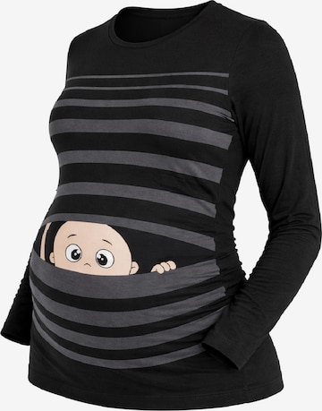 M.M.C. Shirt 'Guck Guck Umstandslangarmshirt' in Black: front