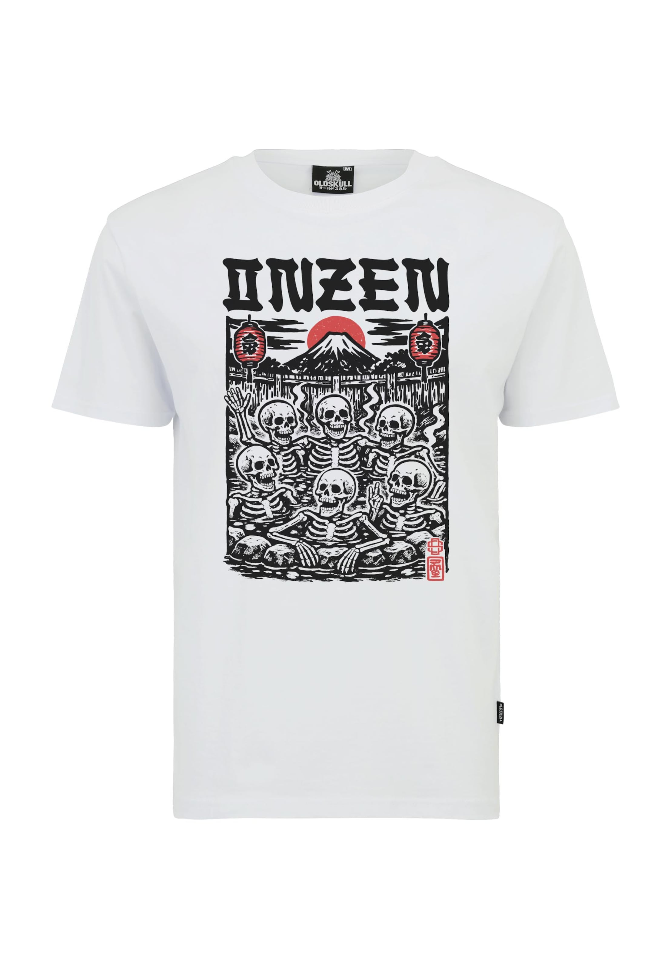 Oldskull Shirt 'Asian Onzen Skull Party Graphic' in White: front