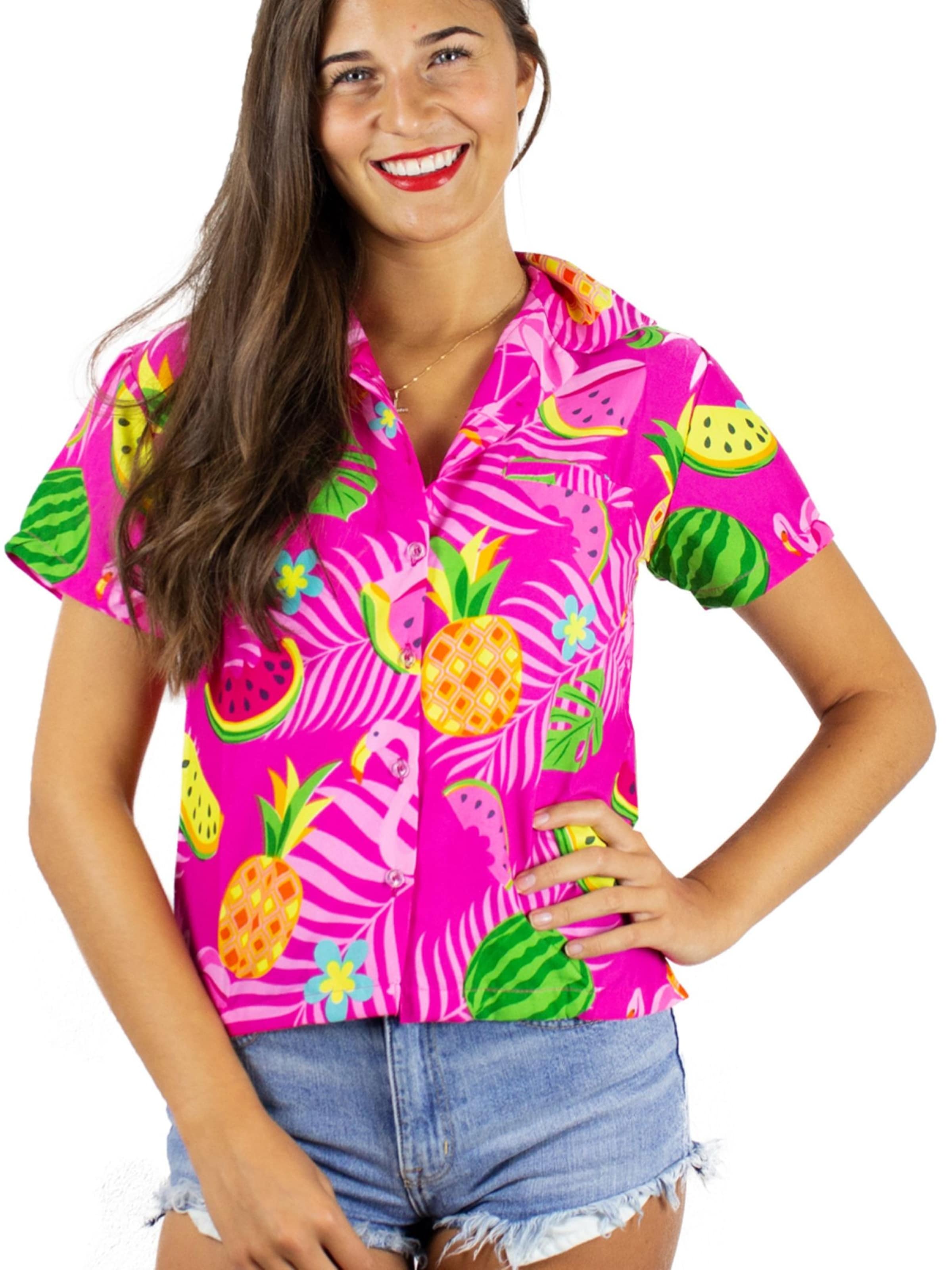 King Kameha Bluse 'Flamingo Melone'‌ in Pink: Vorderseite