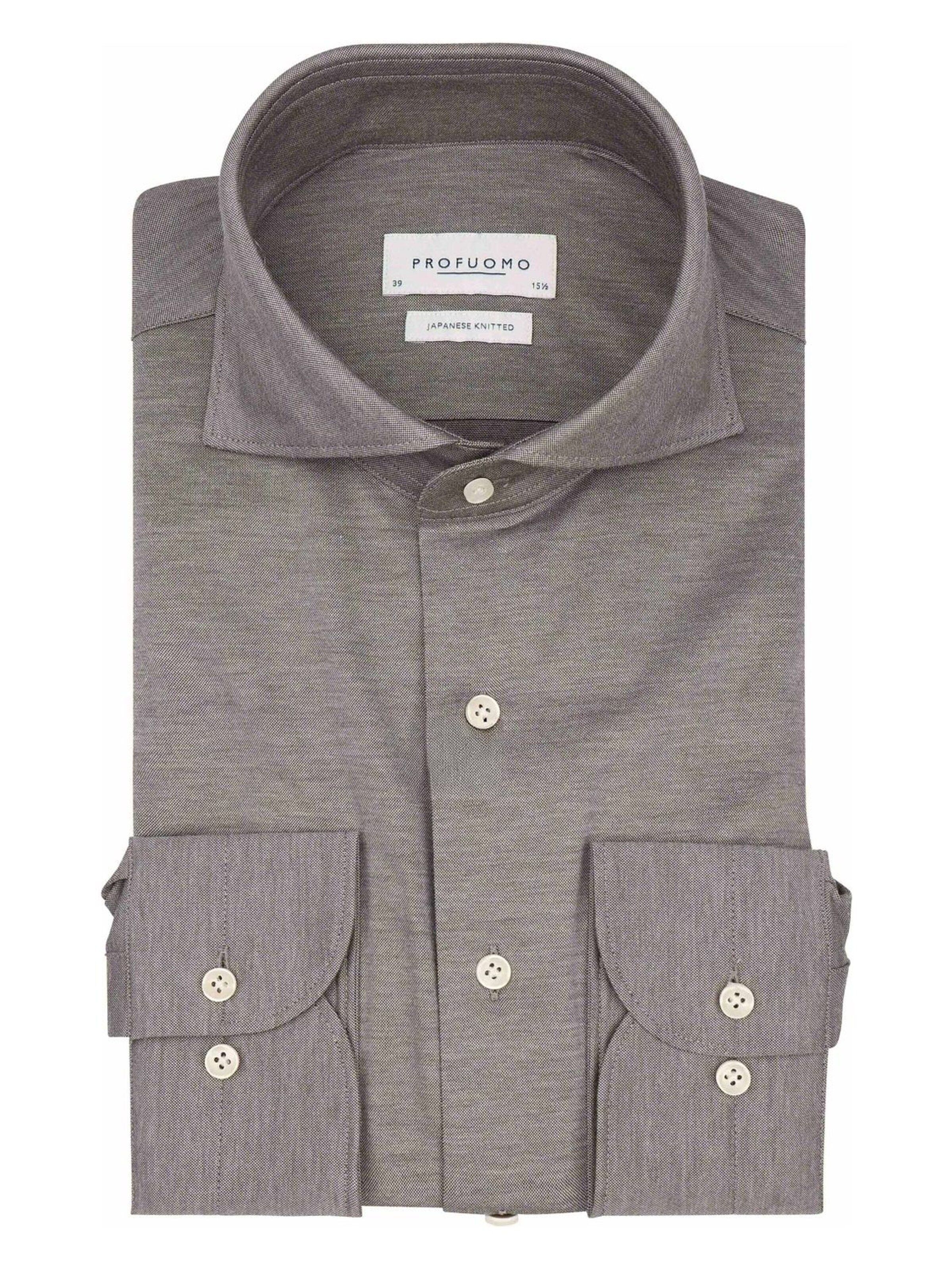 Profuomo Slim fit Button Up Shirt 'Japanese Knitted' in Brown: front