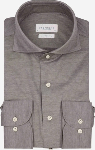 Profuomo Slim fit Button Up Shirt 'Japanese Knitted' in Brown: front