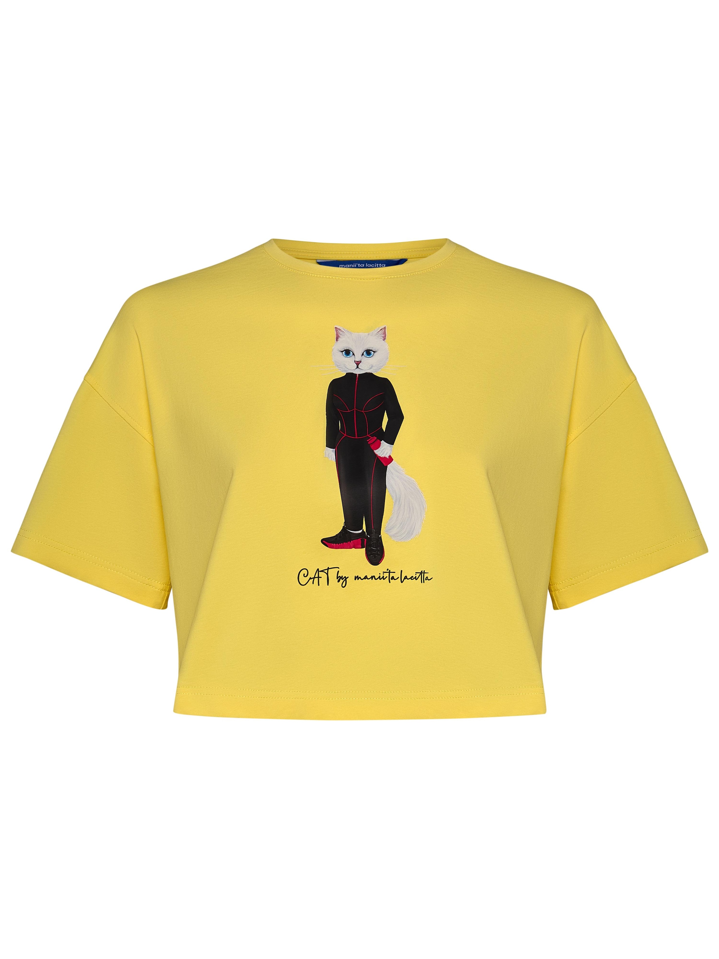 Cat e Lolette Shirt 'Sport Cat with Dumbbells'‌‌ in Gelb: Vorderseite