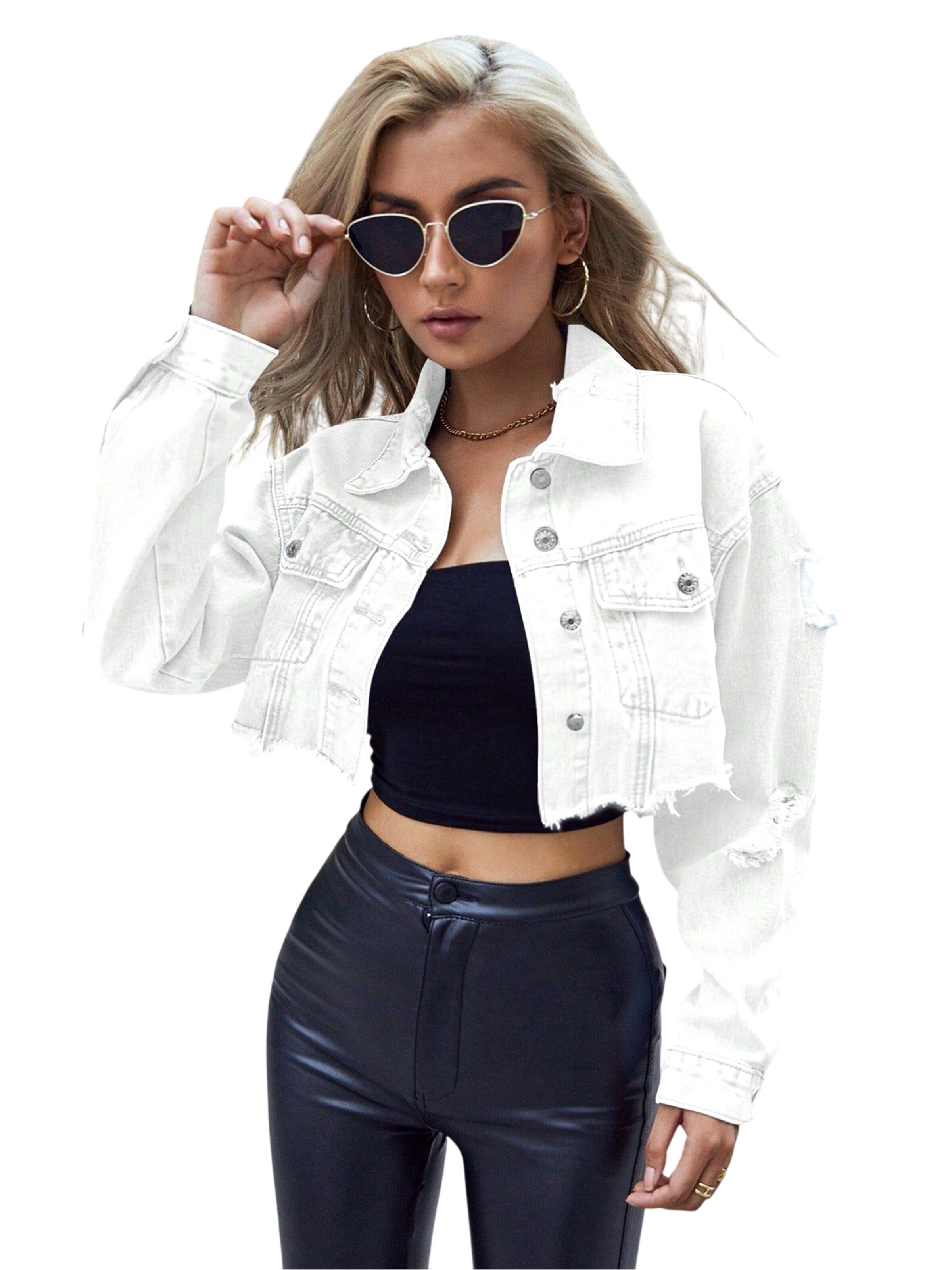 Magicshe Between-Season Jacket 'Vintage Cropped Jeansjacke' in White: front