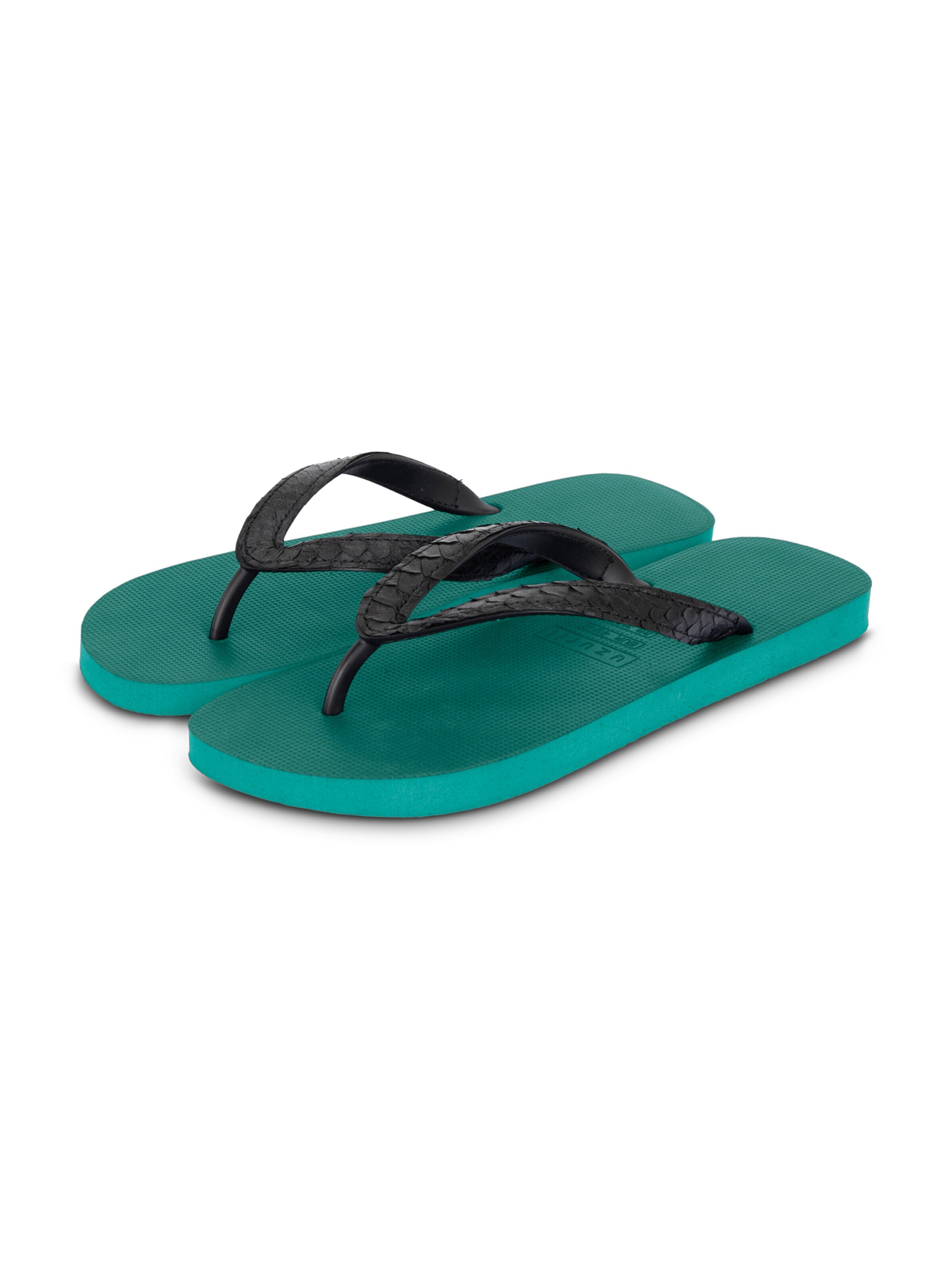 Uzurii Luxury Footwear T-Bar Sandals 'Python' in Green