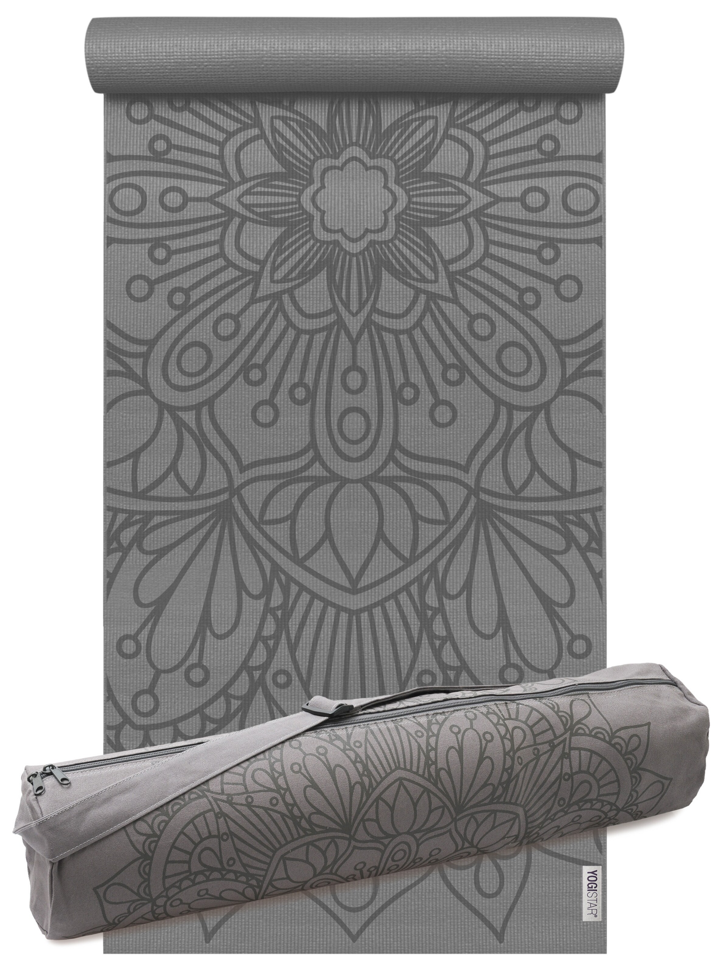 YOGISTAR.COM Matter 'Lotus Mandala' in Grau: Vorderseite