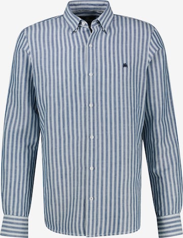 LERROS Regular Fit Gestreiftes Langarmhemd aus Leinen-Baumwoll-Mix in Blau: Vorderseite