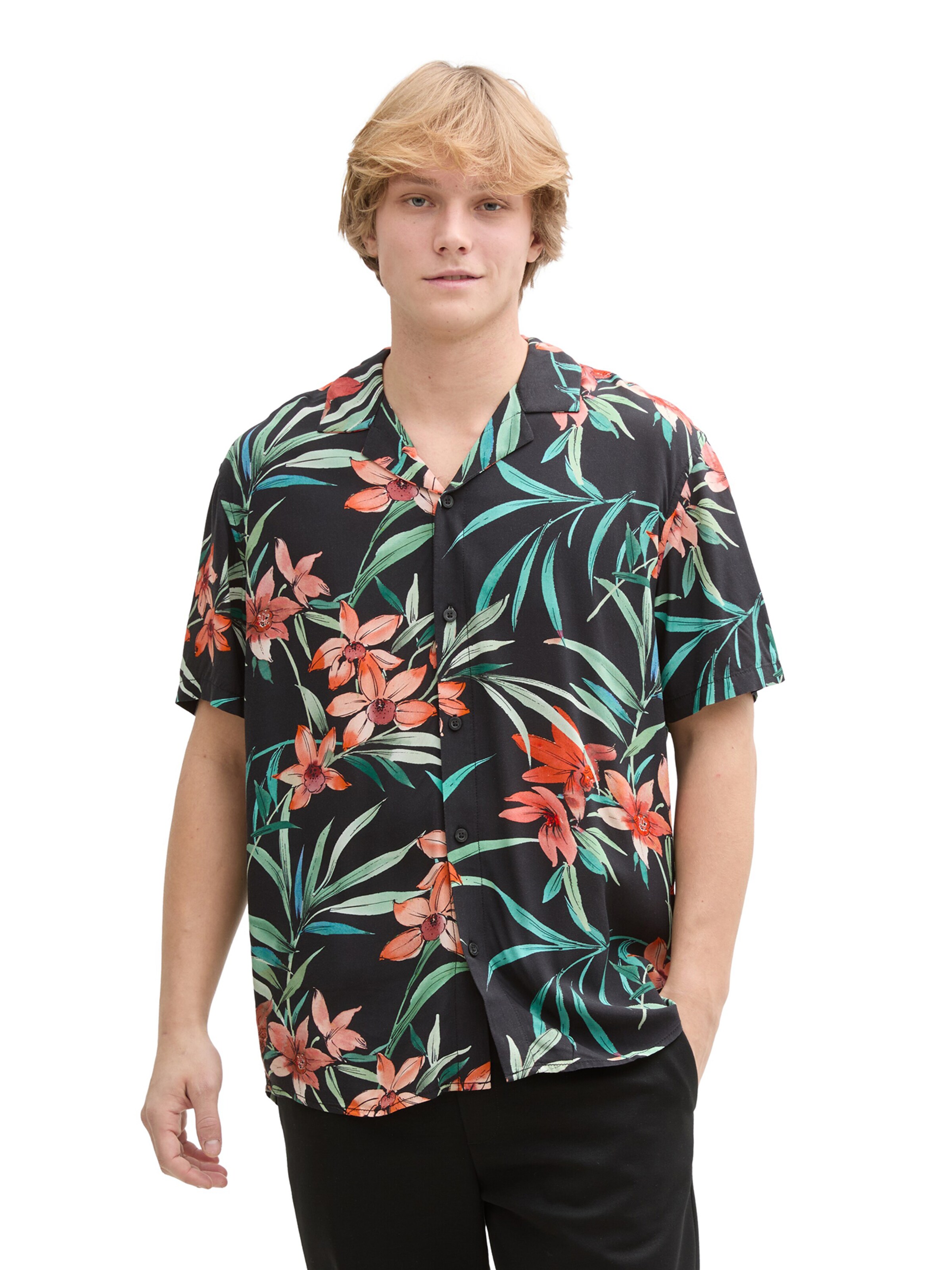 TOM TAILOR DENIM Comfort Fit Košeľa - Čierna: predná strana