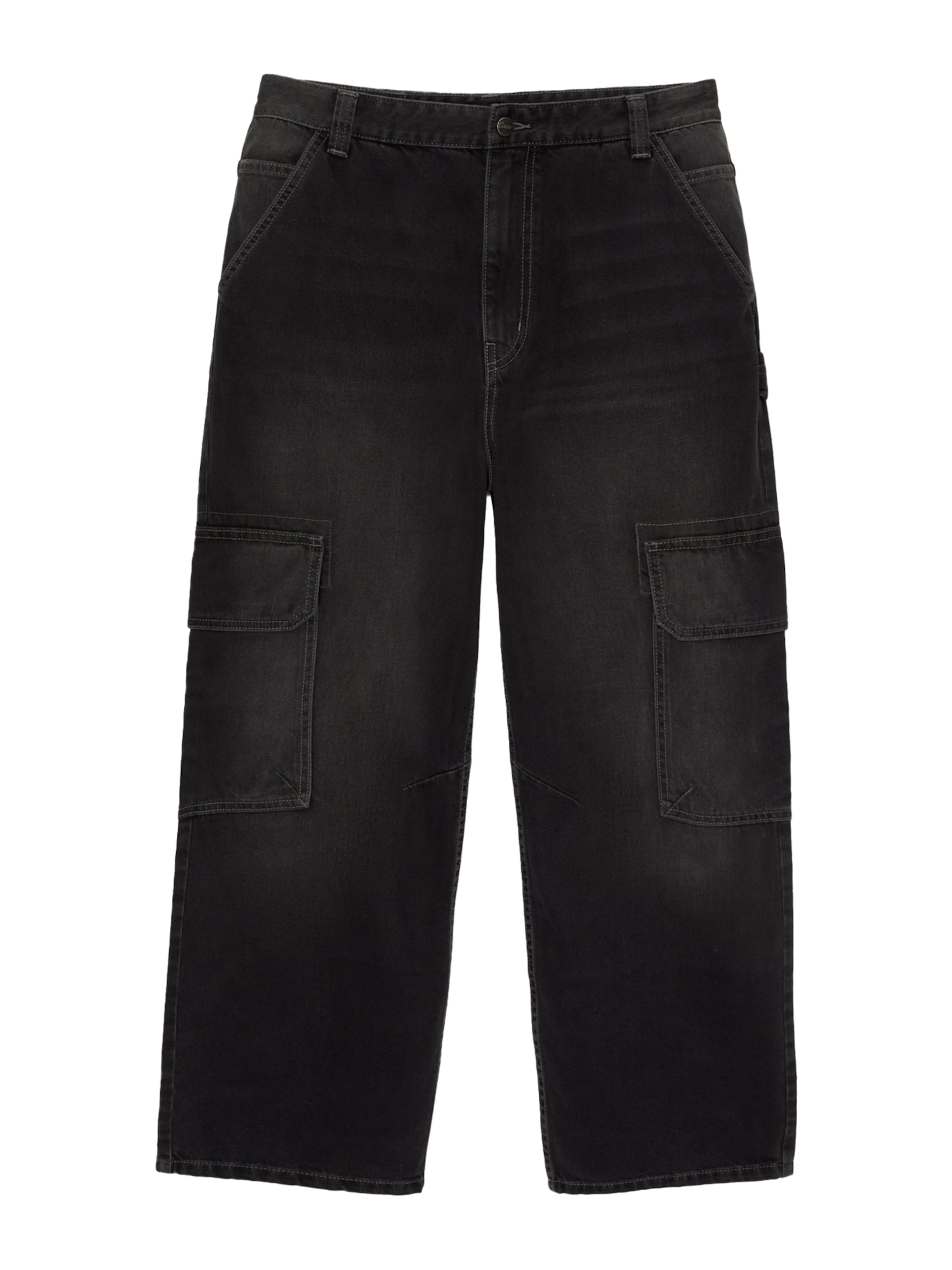 Wide leg Jeans cargo di Pull&Bear in nero: frontale