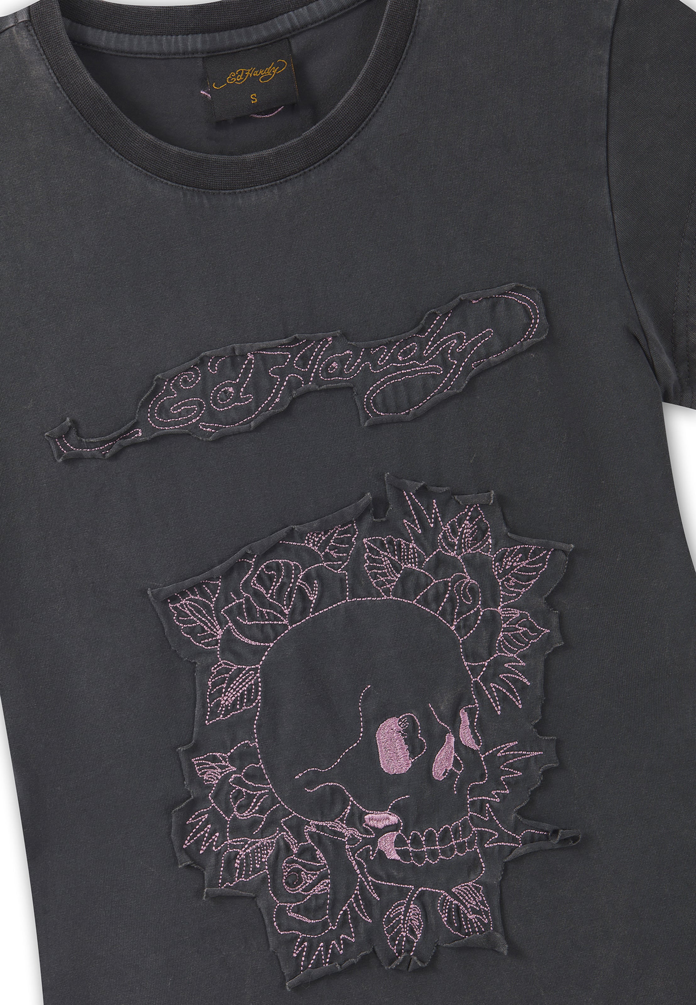 Ed Hardy Футболка 'Blumen-Totenkopf' в Серый