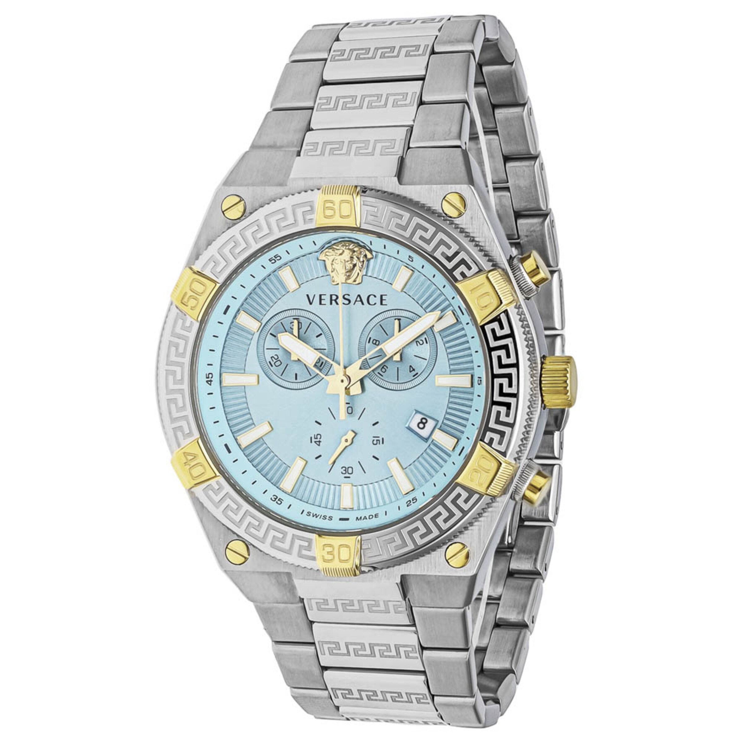 VERSACE Analoguhr 'Sporty Greca' in Silber: Vorderseite