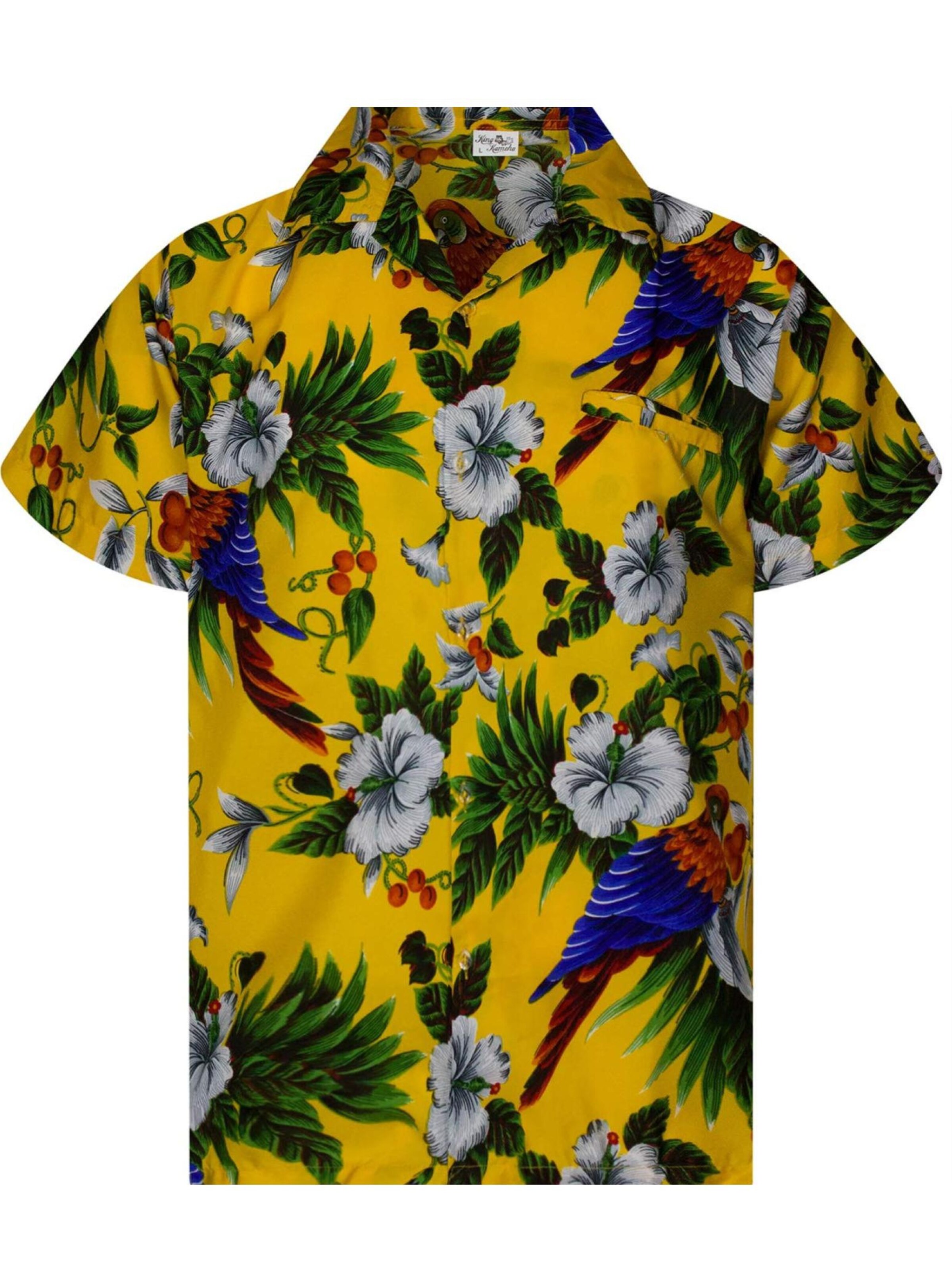 King Kameha Button Up Shirt 'Cherryparrot' in Yellow: front