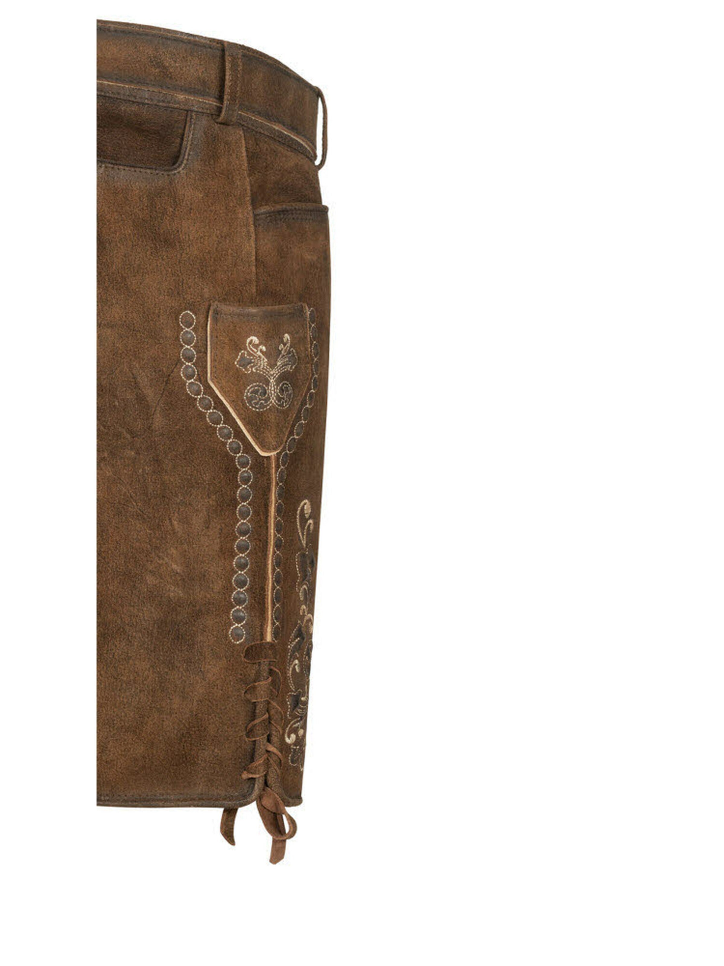 Trachtenhof Nübler Regular Traditional Pants 'Lederhose kurz Manfred' in Brown
