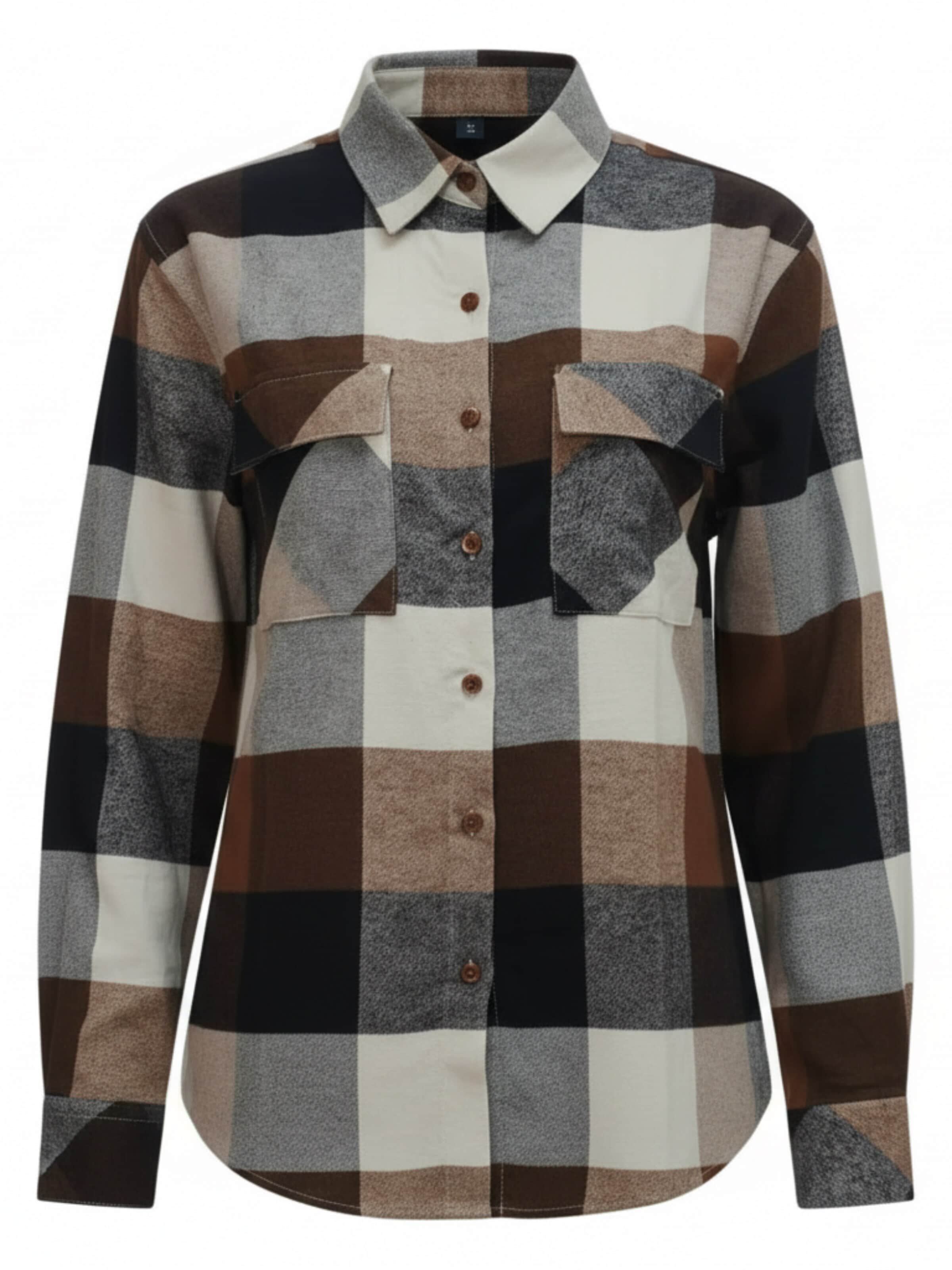 Radwa Blouse 'Radwa Women’s Plaid Flannel' in Bruin: voorkant