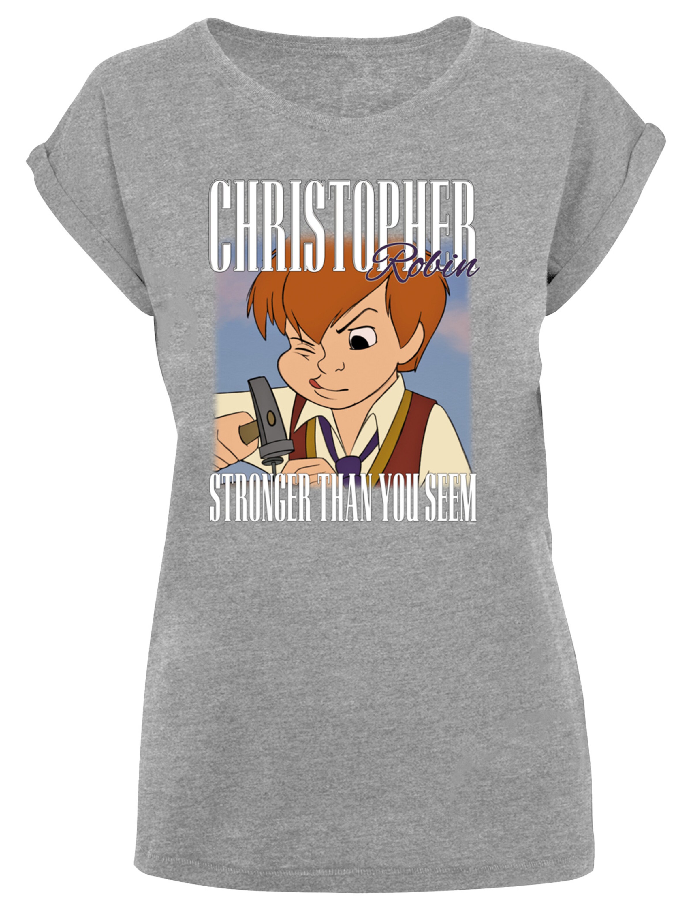 F4NT4STIC Shirt 'Disney Winnie The Pooh Christopher Robin Montage' in Grijs: voorkant