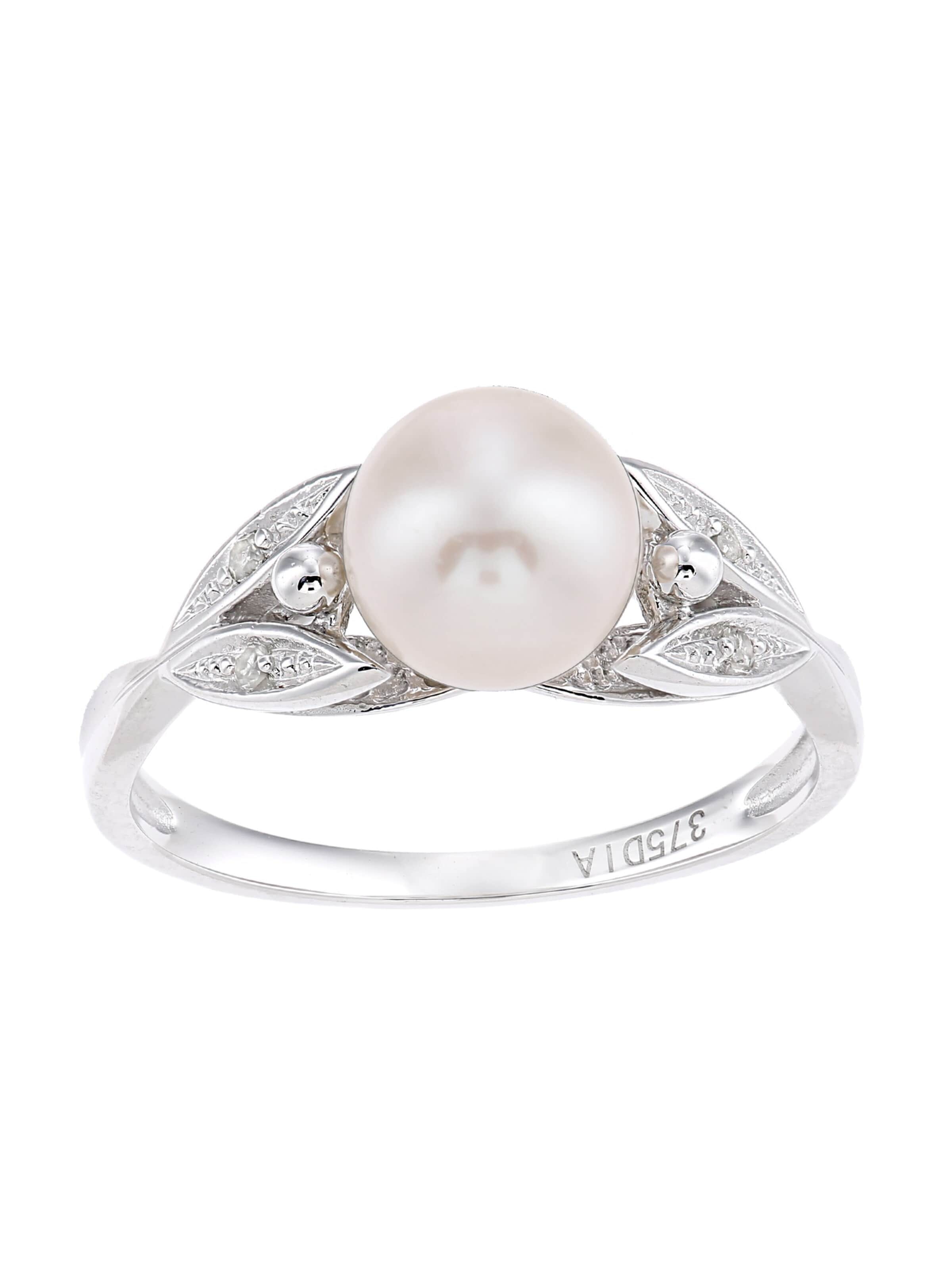 DIAMANT LETERNEL Ring 'Ring aus 375 Weißgold mit 0.03 Karat Diamant mit Perle'‌‌‌‌‌‌ in Silber: Vorderseite