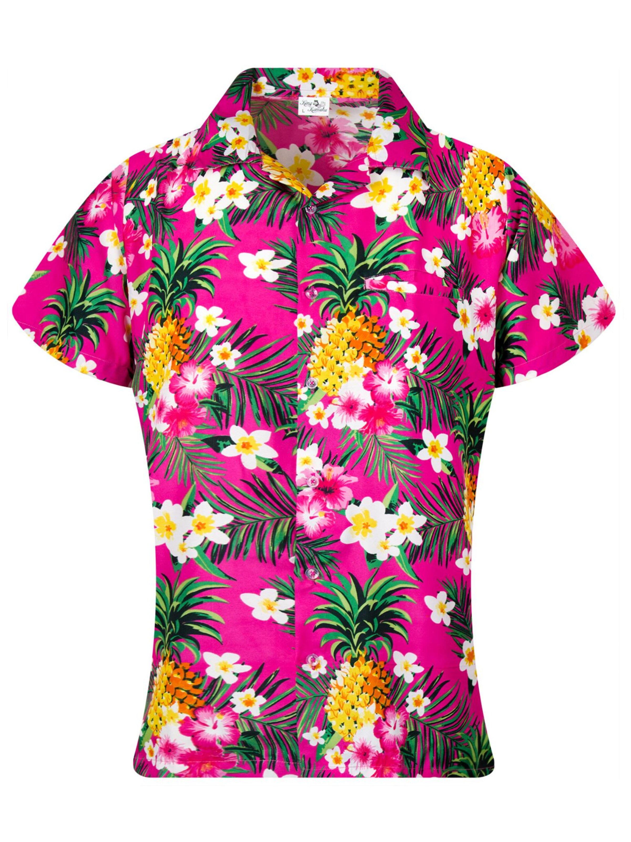 King Kameha Bluse 'Pineapple Flowers'‌ in Pink: Vorderseite