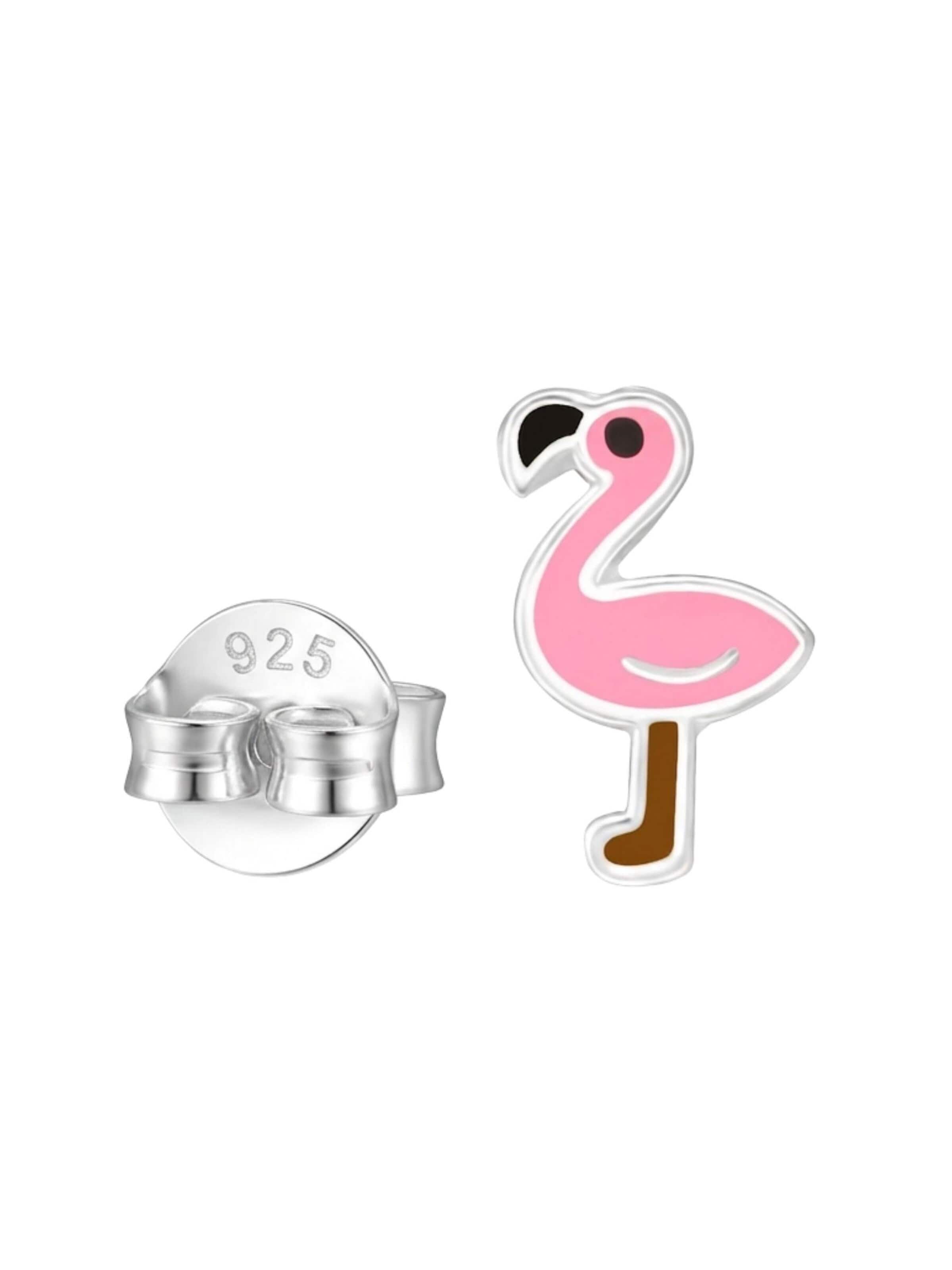 Bijou 'Childrens Silver Flamingo Ear Studs With Epoxy' Maxte en rose