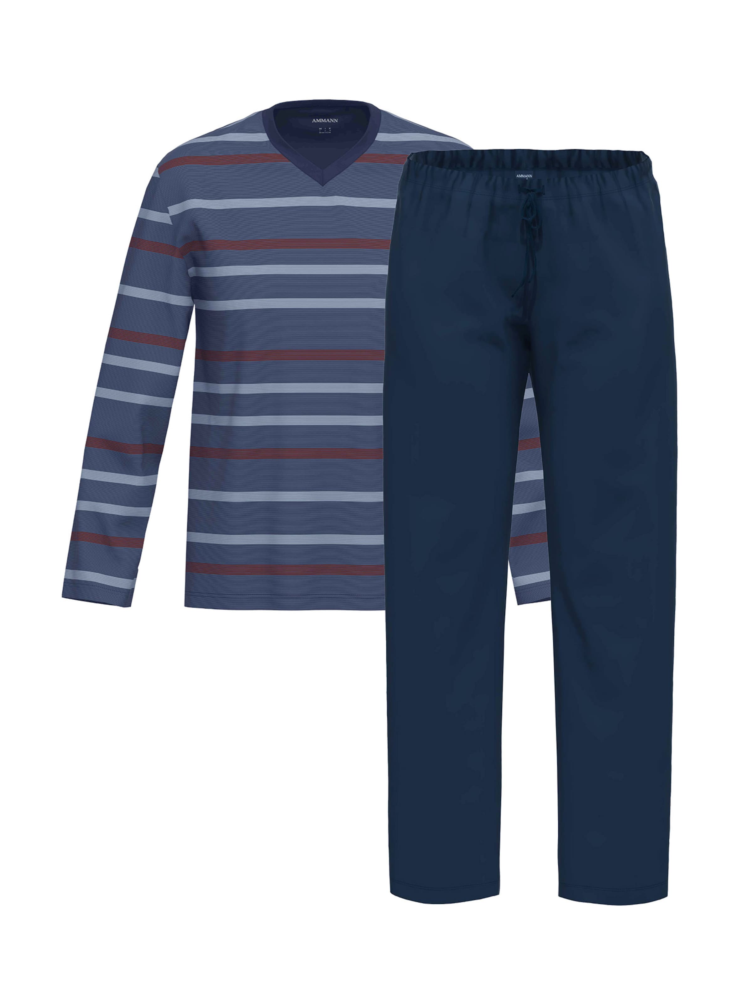 Ammann Long Pajamas 'Night & Home Cotton' in Blue: front