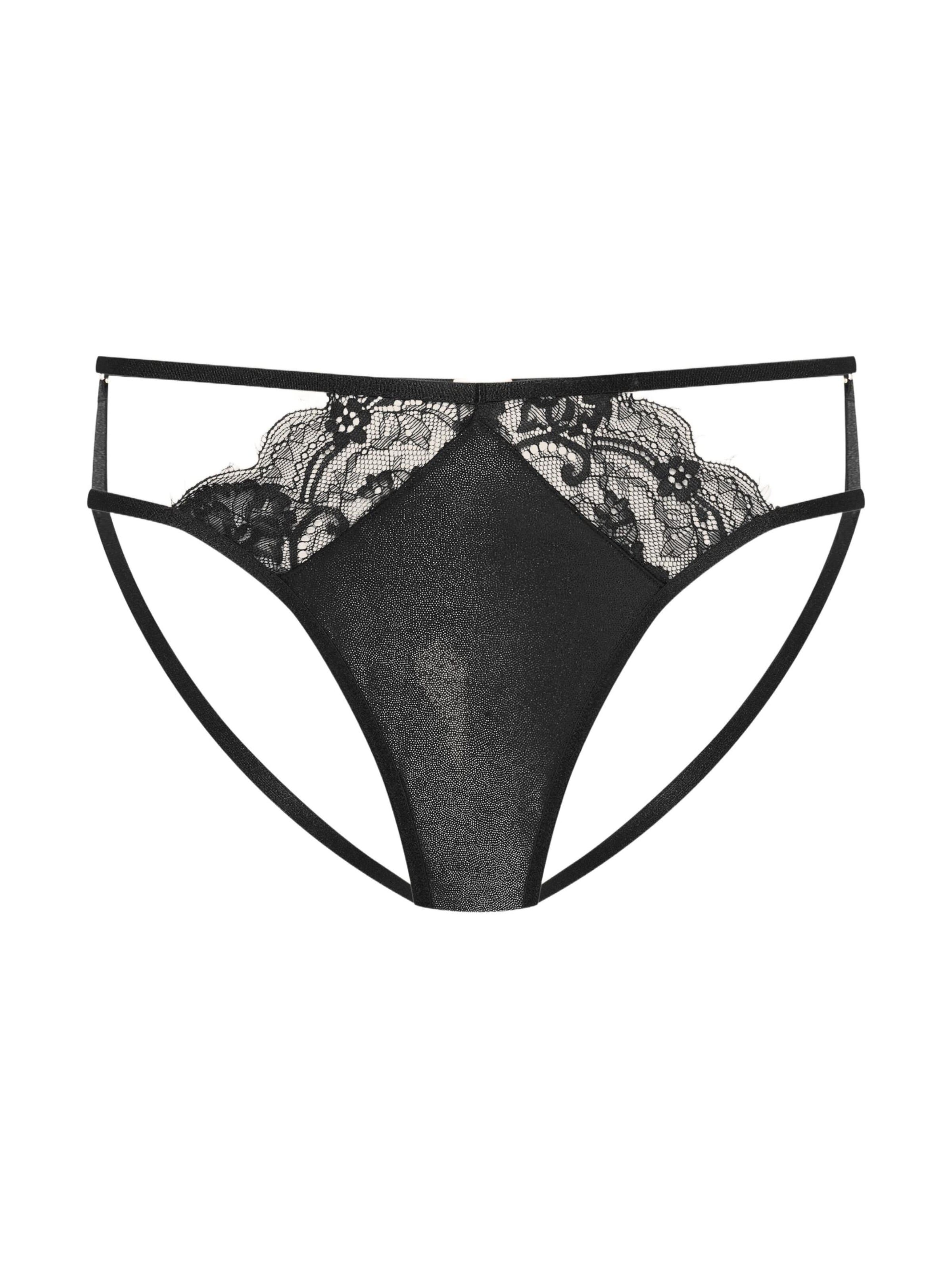 ESOTIQ Panty 'Slip Wirls, dekorative Zierriemen, Streifenmuster, glatte Microfaser'‌‌‌‌‌‌ in Schwarz: Vorderseite