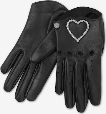 Philipp Plein - Guantes con dedos 'Heart' en negro: frente
