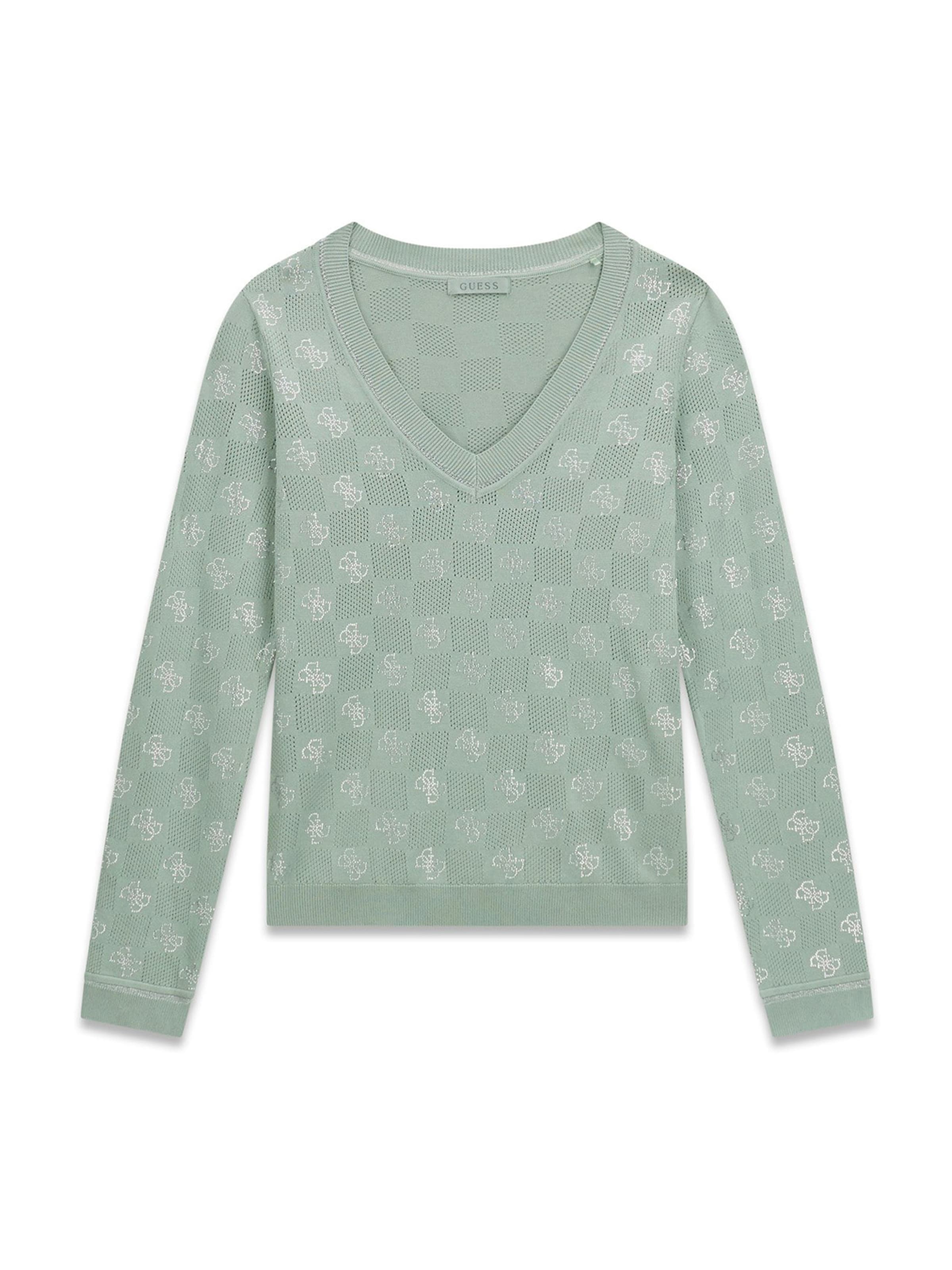 Pulover 'ROSIE' de la GUESS pe verde: față