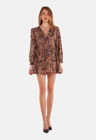 TOOche Blousejurk 'Autumn Flowers' in Bruin: voorkant