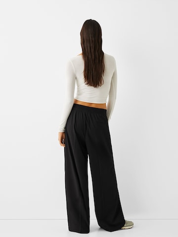 Bershka Wide leg Bandplooibroek in Zwart