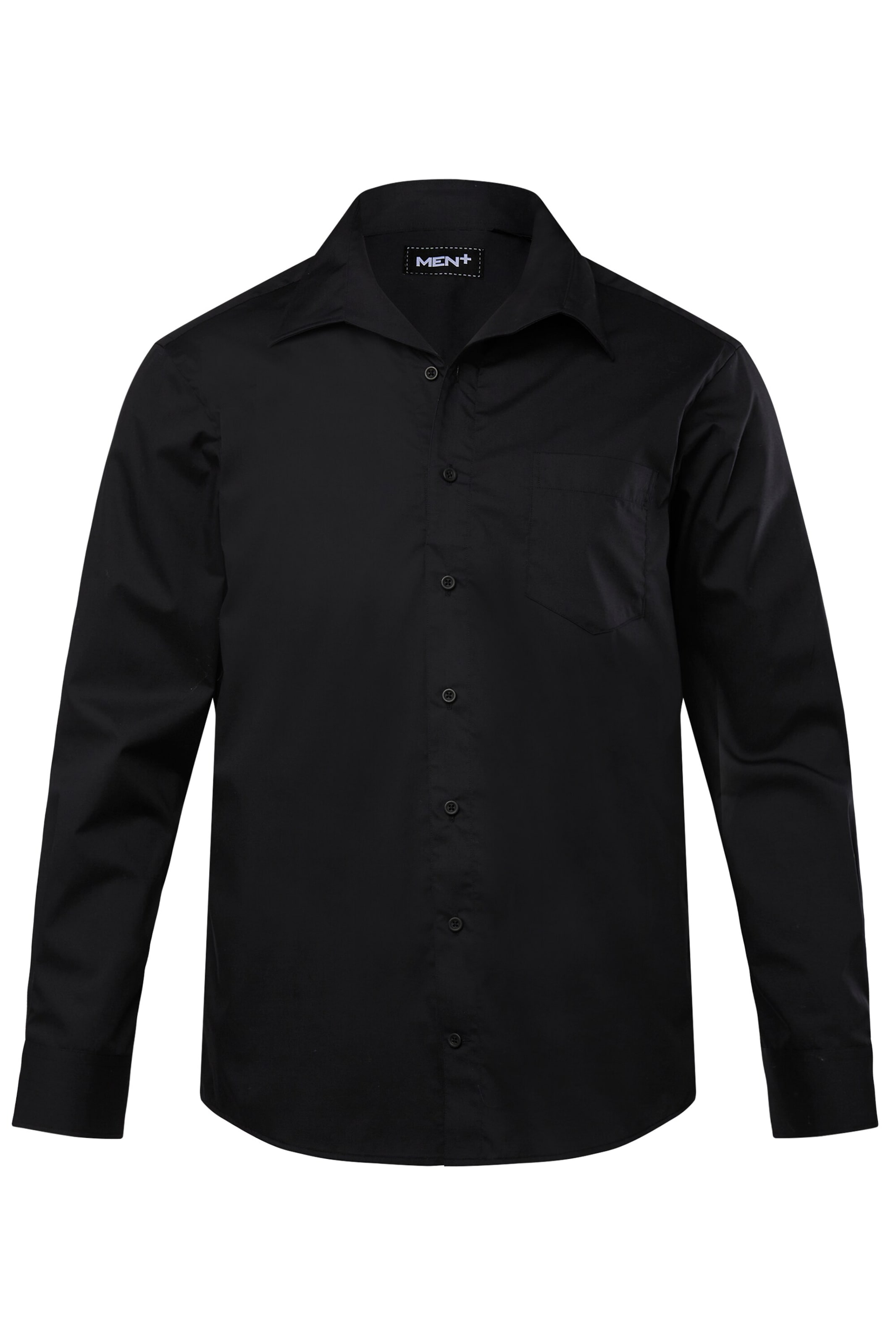 Men Plus Comfort fit Overhemd in Zwart: voorkant