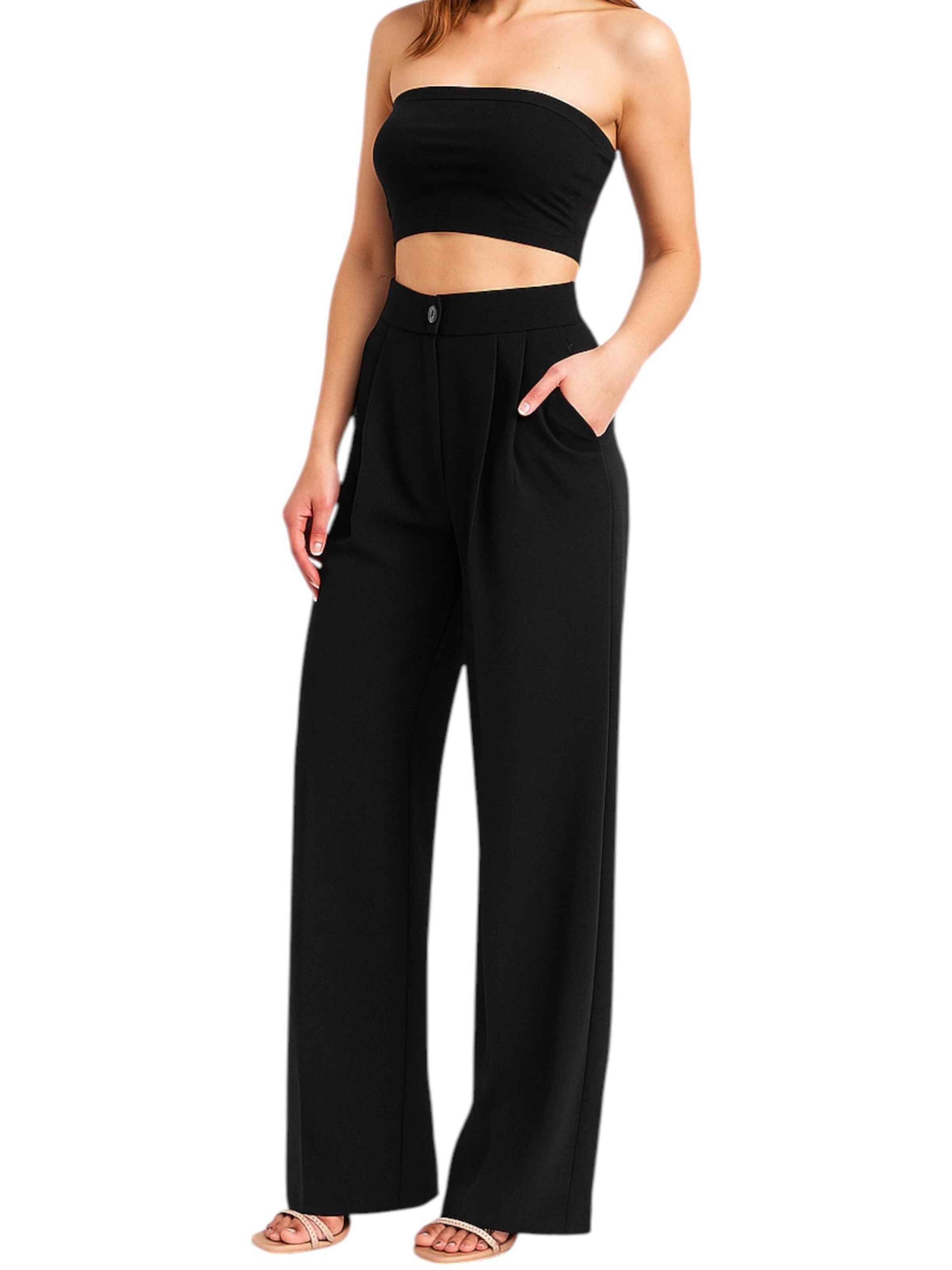 fashionshowcase Wide leg Bandplooibroek 'ALYA' in Zwart