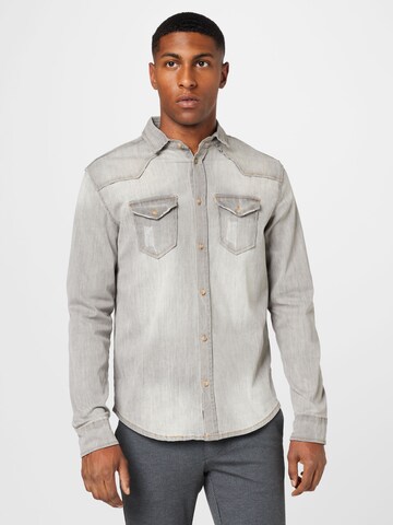 Brandit Regular fit Button Up Shirt 'Riley' in Grey: front