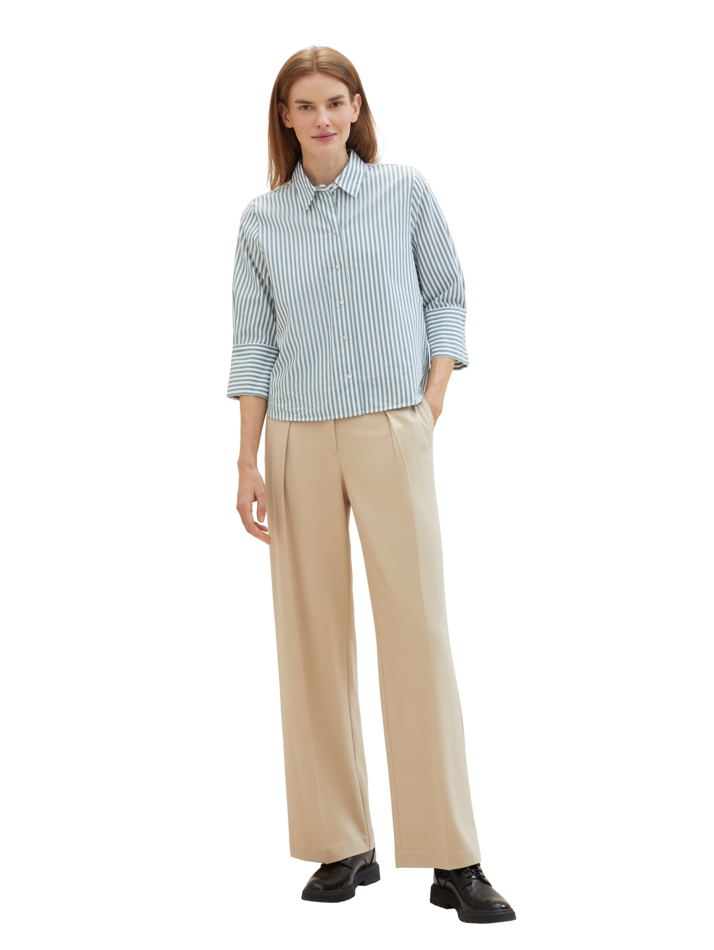 TOM TAILOR Wide leg Pleat-Front Pants &#x27;Lea&#x27; in Beige