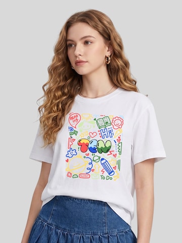 LapaPlus Shirt 'Women Colorful Graffiti TEN Letter Cute Print T-Shirt' in Wit: voorkant