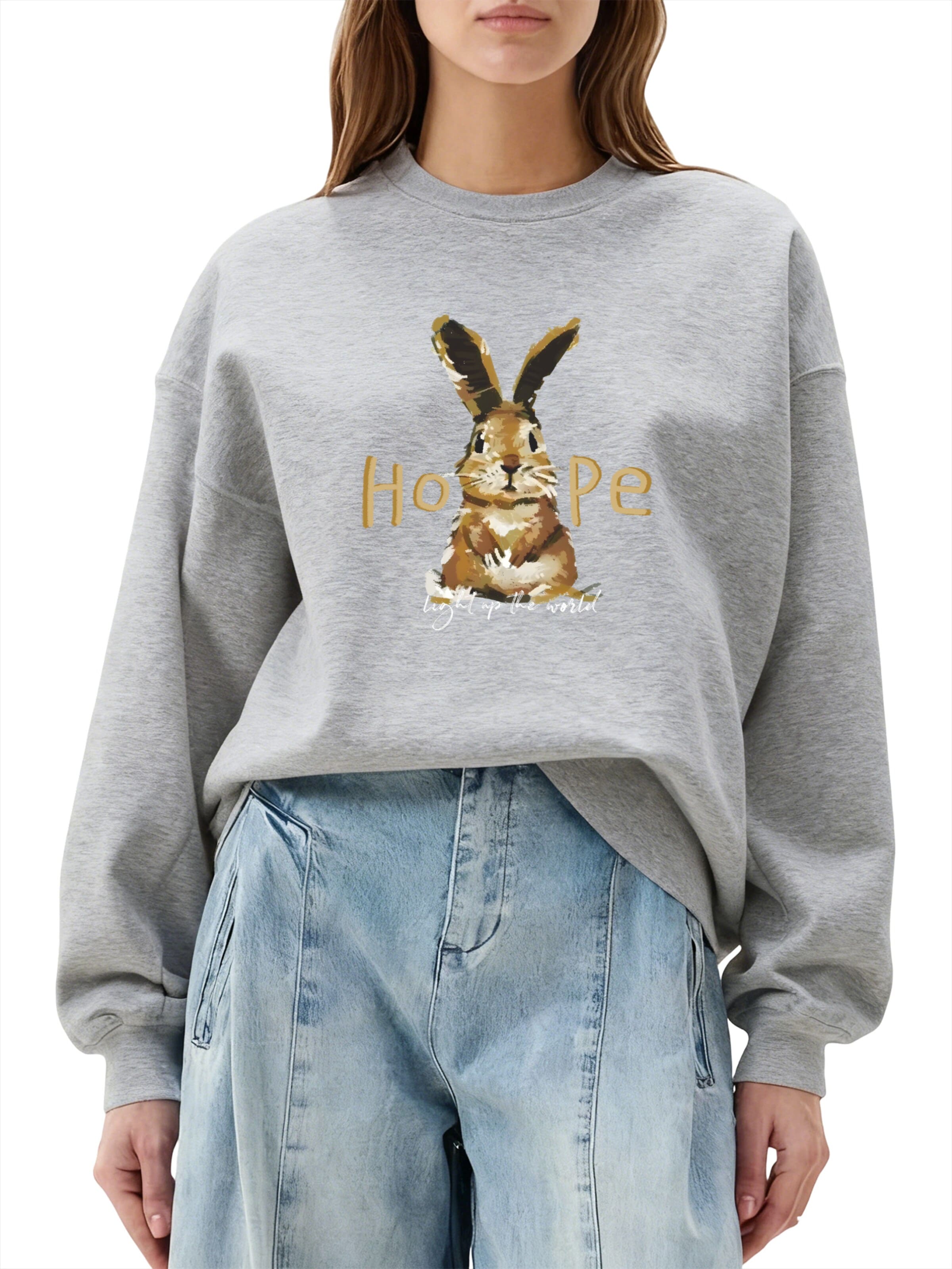 GORHEY Sweatshirt 'Women's Crew Neck Sweatshirt with Rabbit Print, Loose Long Sleeve Fleece Pullover'‌‌‌‌‌‌‌‌ in Grau: Vorderseite