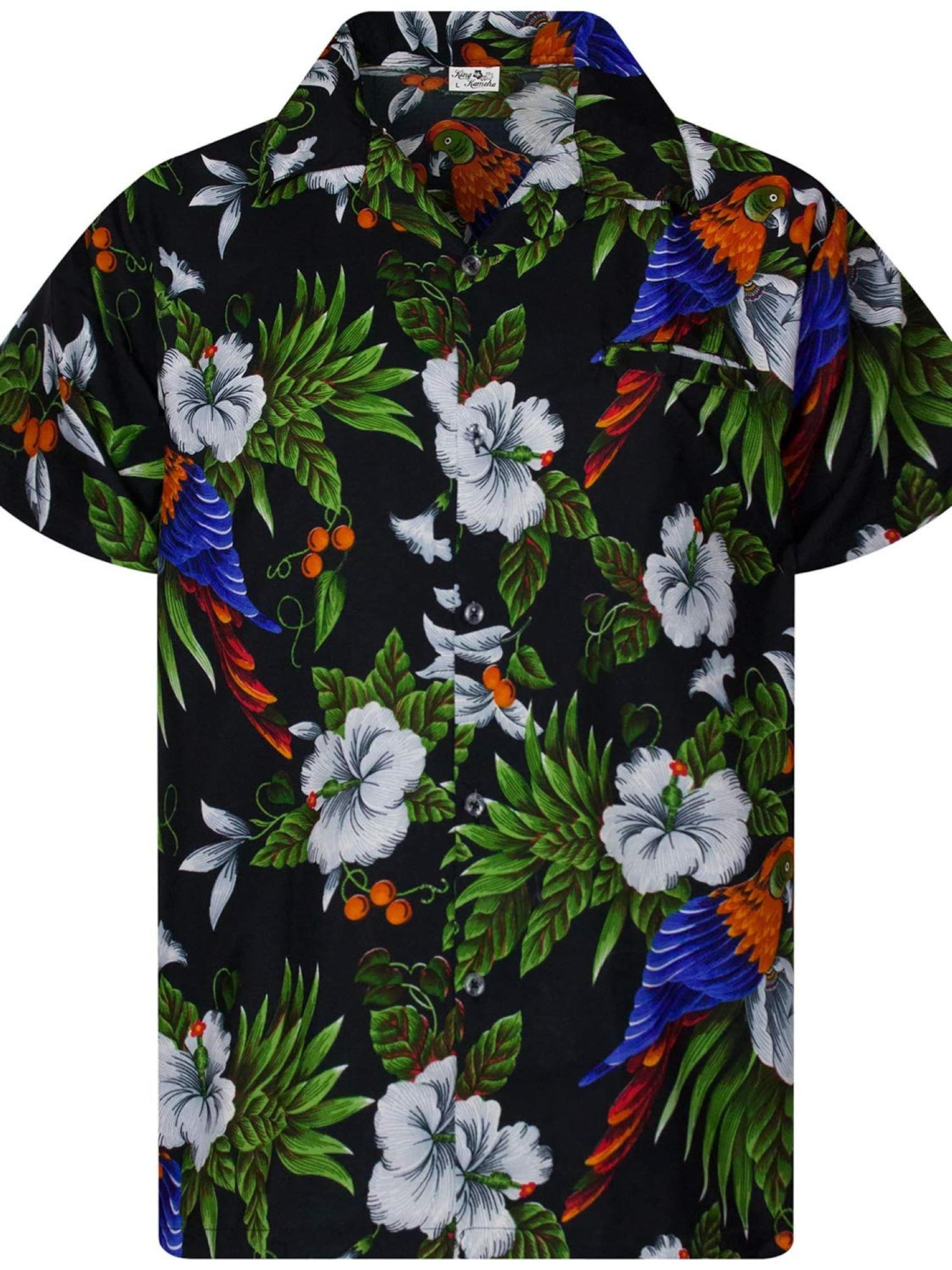 King Kameha Regular Fit Hemd 'Cherryparrot'‌‌‌‌‌‌‌‌‌ in Schwarz: Vorderseite