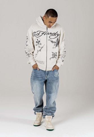 Ed Hardy Sweatjacke 'Death Before Dishonor' in Beige