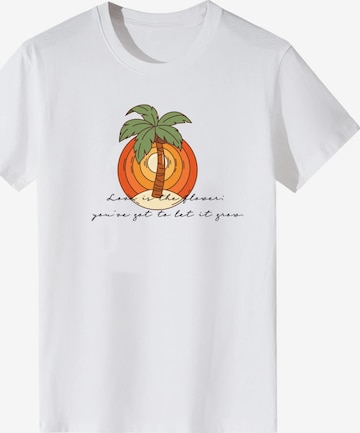 T-shirt 'Women Vintage Gradient Sunset Palm Tree Print T-Shirt' LapaPlus en blanc : devant