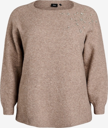 Sweat-shirt Zizzi en beige : devant