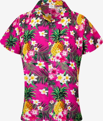 King Kameha Bluse 'Pineapple Flowers' in Pink: Vorderseite