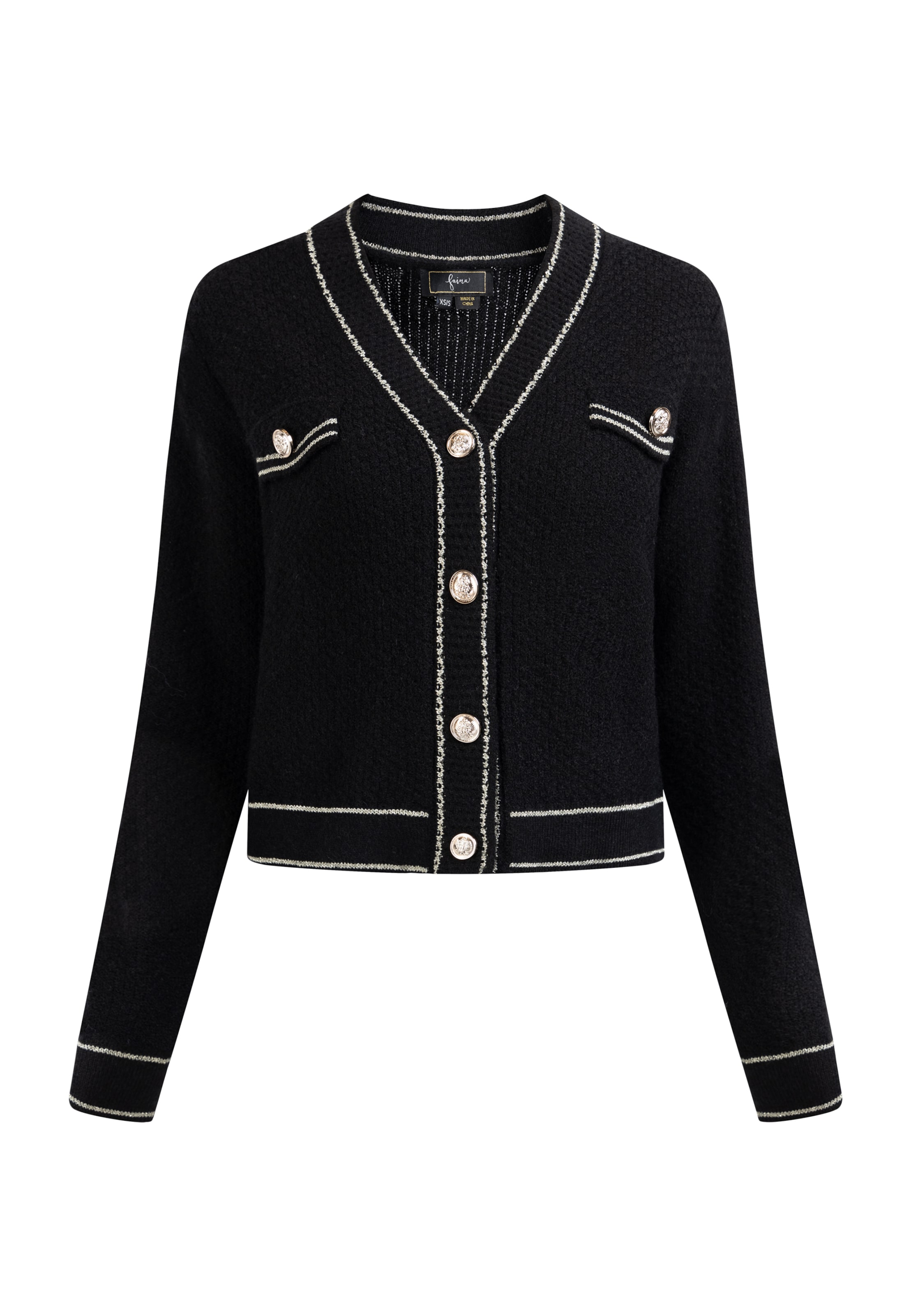 faina Gebreid vest 'Koosh' in Zwart: voorkant