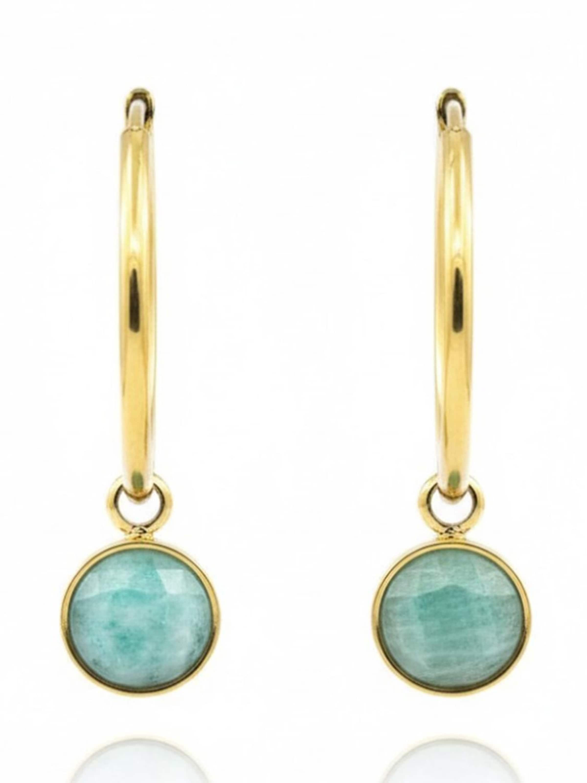 Sergio Engel Earrings 'Beach Ohrring 02 Vergoldeter Edelstahl-Hoop mit Natursteinanhänger' in Green: front