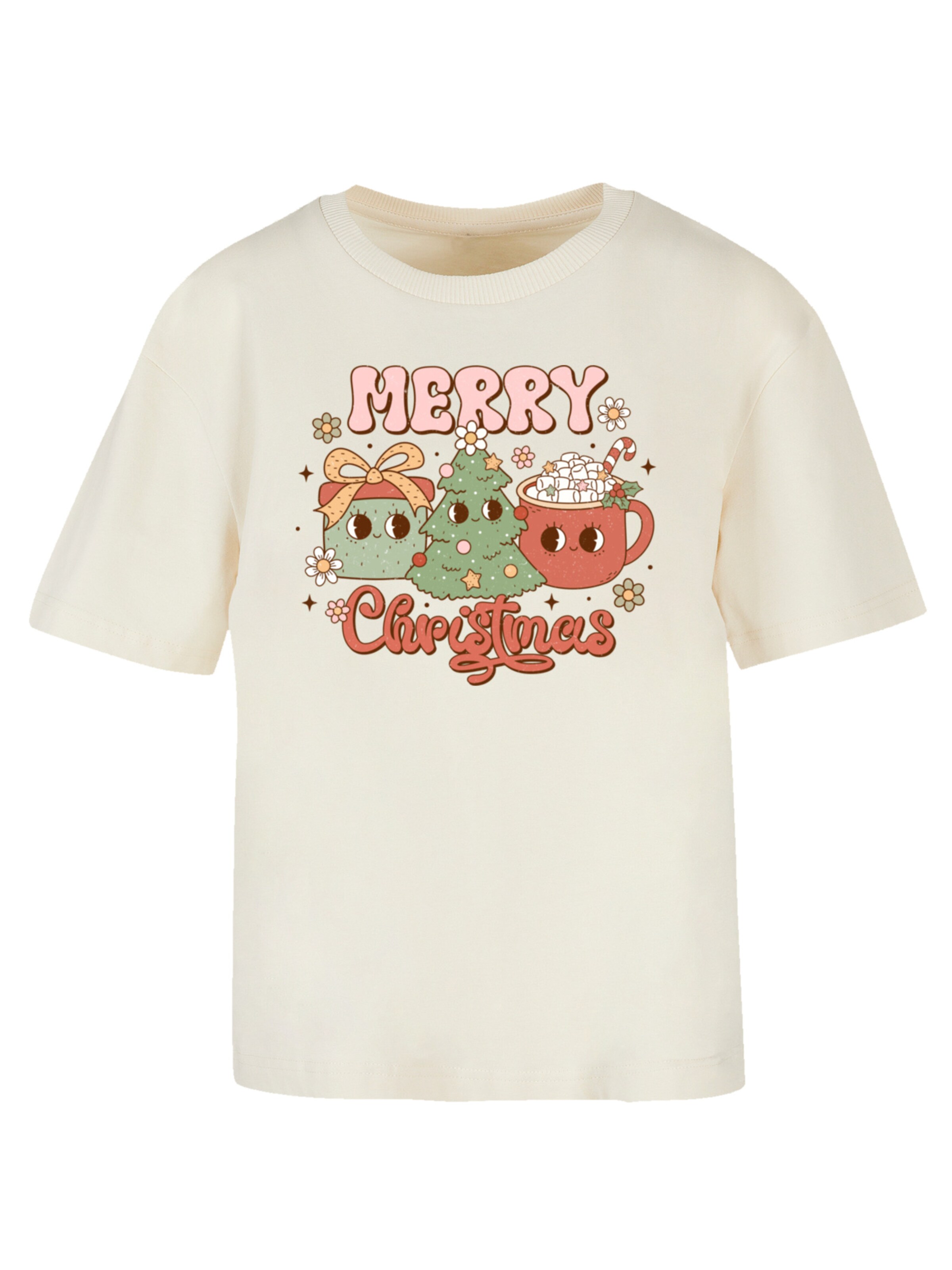T-shirt 'Merry Christmas Cozy And Cute ' F4NT4STIC en beige : devant